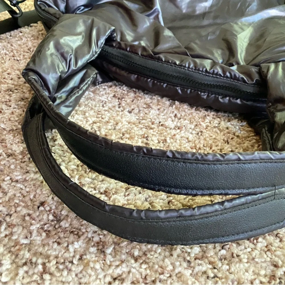 Black Puffy Nylon Weekender Bag travel gym Bag Shoulder crossbody y2k